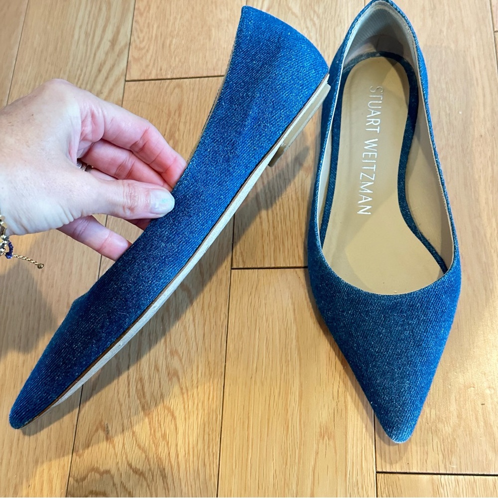 Stuart Weitzman Emelia Denim Pointy Toe Flats 7.5 - Picture 5 of 6